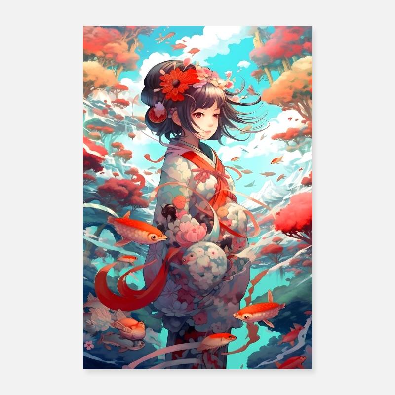 Farbenfroher japanischer Traum #1 - Poster 40x60 cm - Weiß
