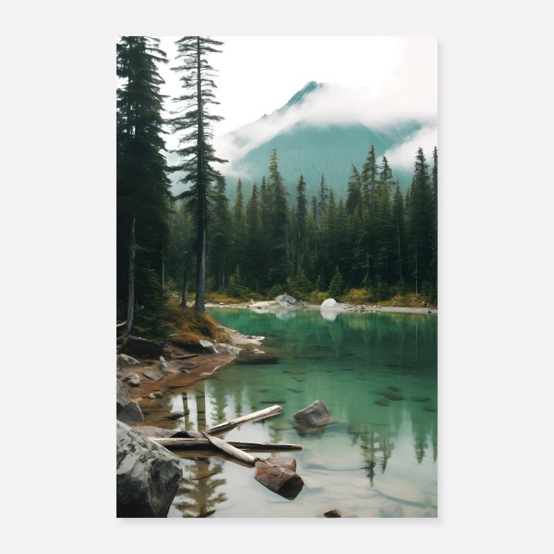 Brouillard du lac de forêt Poster 40 x 60 cm