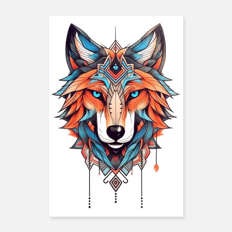 Wolf Neo Dessin de tatouage traditionnel Poster 40 x 60 cm