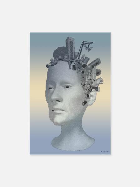 Technologischer städtischer Bonding-Kopf - Poster 40x60 cm - Weiß