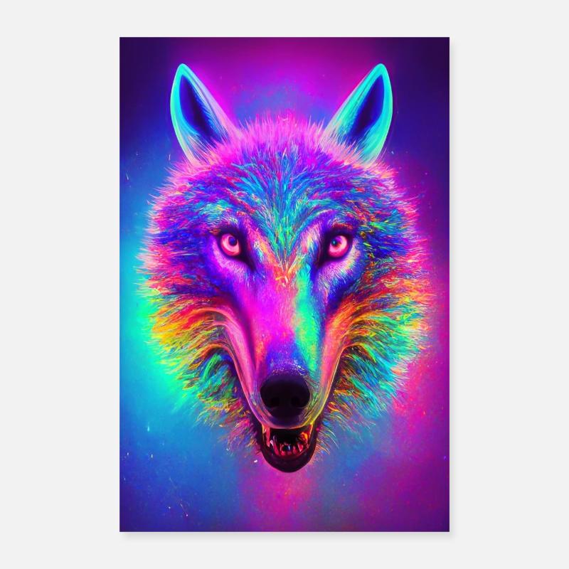 Prismatic Wolf Head - Poster 40x60 cm - Weiß