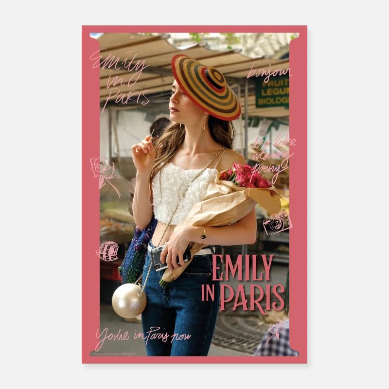 Emily In Paris Emily Mit Hut Und Blumenstrauß Poster 40x60 cm