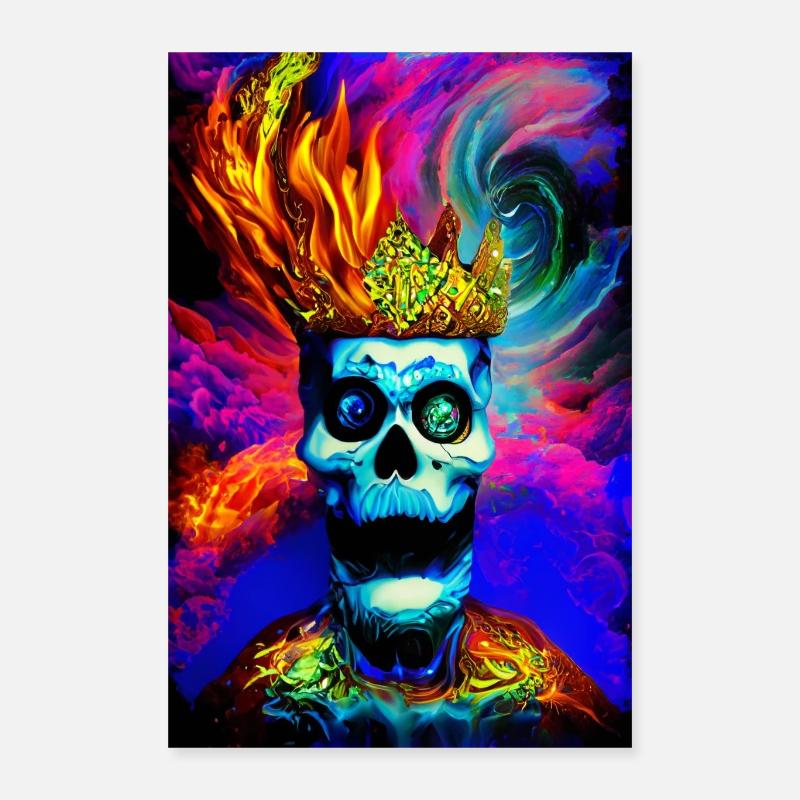 Skull Head Hell On Fire Prismatic Poster 40x60 cm