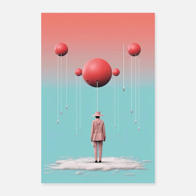 Affiche de style abstrait avec l’homme sur le nuage Poster 40 x 60 cm
