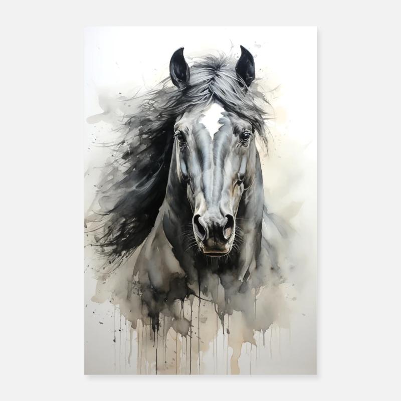 Belle affiche de cheval avec un cheval peint - Poster 40 x 60 cm - blanc