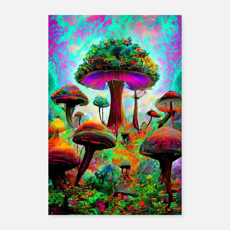 Mushroom Forrest - Poster 40x60 cm - Weiß
