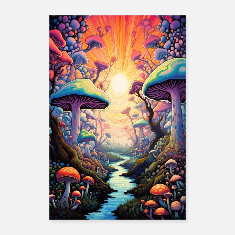 Psychedelischer Pilz Wald Trippy - Poster 40x60 cm - Weiß