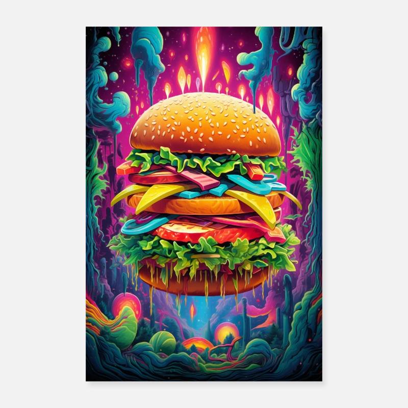 Psychedelischer Hamburger - Poster 40x60 cm - Weiß