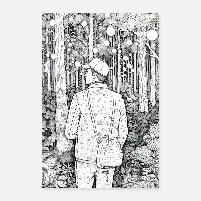 Mann im Wald - Poster 40x60 cm - Weiß