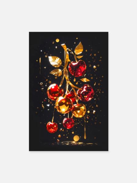 Kirsche Golden - Poster 40x60 cm - Weiß