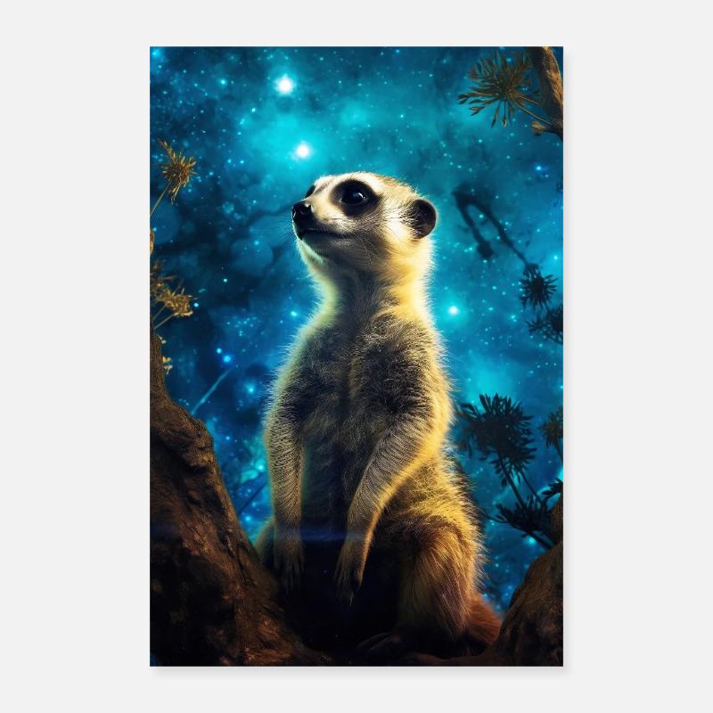 Erdmännchen im Wald - Poster 40x60 cm - Weiß