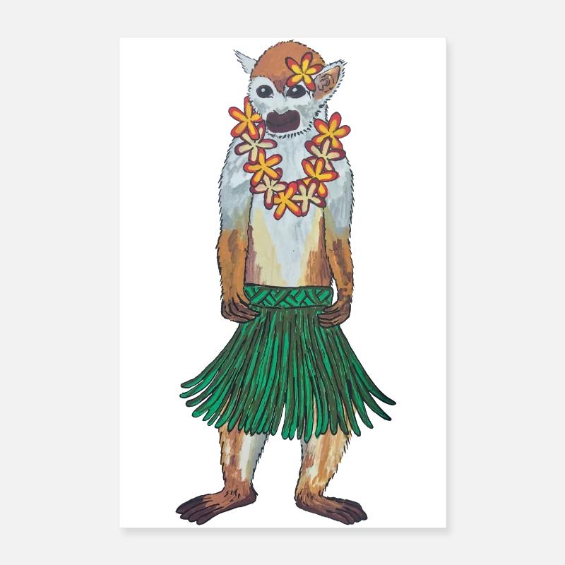Squirrel Monkey Monkey Hawaii Hula Monkey Hula Hoola Poster 16" x 24" (40x60 cm)