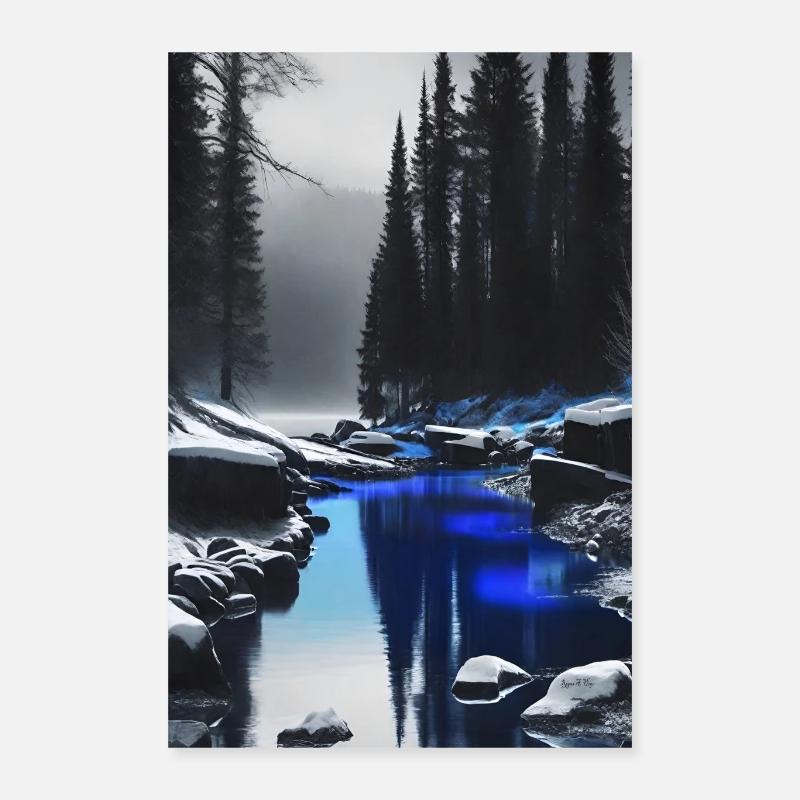 Mystical Forest River - Poster 40x60 cm - Weiß
