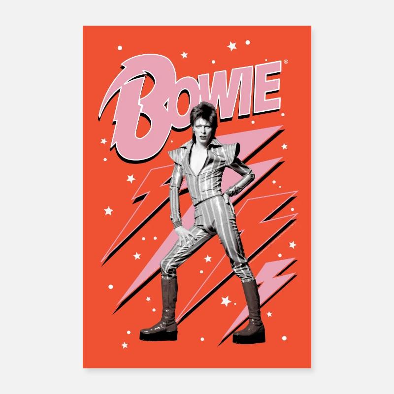 Poster di David Bowie con scritte rosse e rosa - Poster 40x60 cm - bianco
