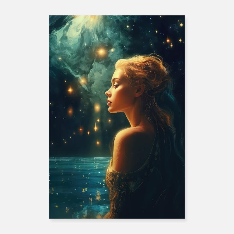 Fantasy Mädchen See Sterne Poster 40x60 cm
