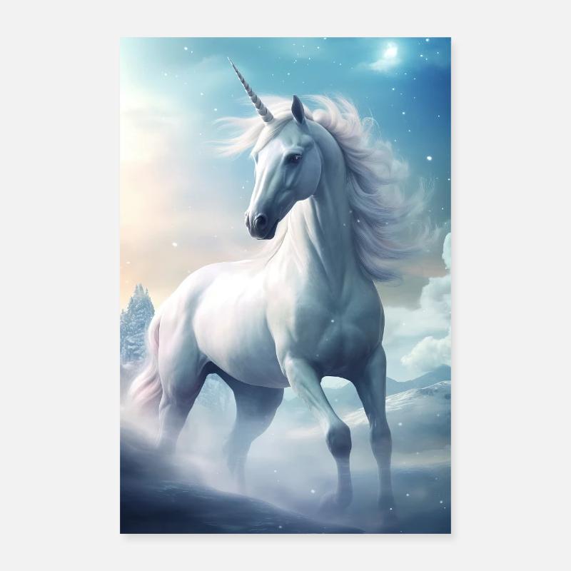 Einhorn Einhörner Märchen Magisch Snow Poster 40x60 cm