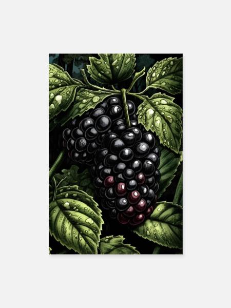 Brombeere - Poster 40x60 cm - Weiß