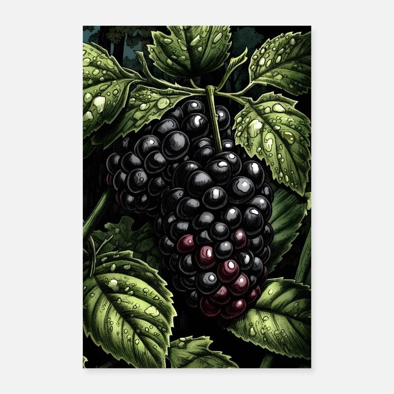 Brombeere - Poster 40x60 cm - Weiß
