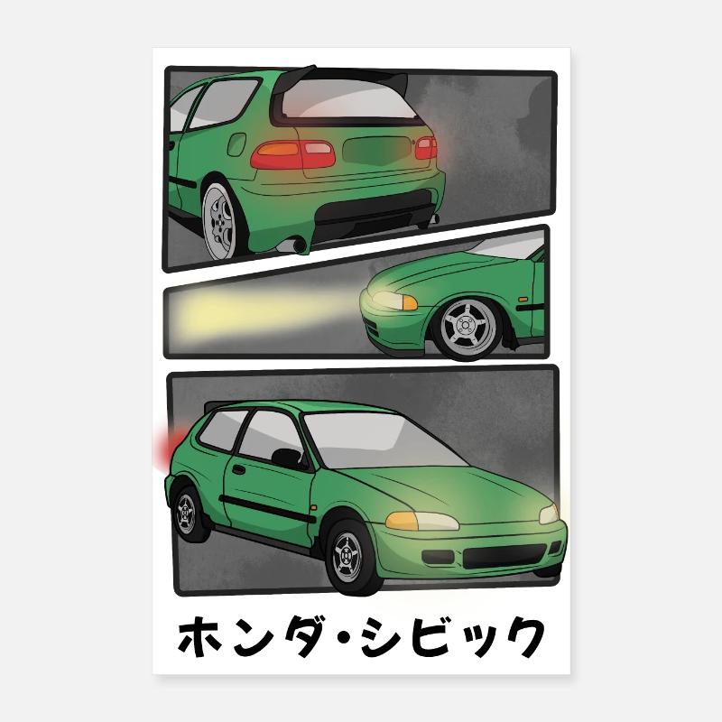 BANDE DESSINÉE DE VOITURE / HATCHBACK Poster 40 x 60 cm