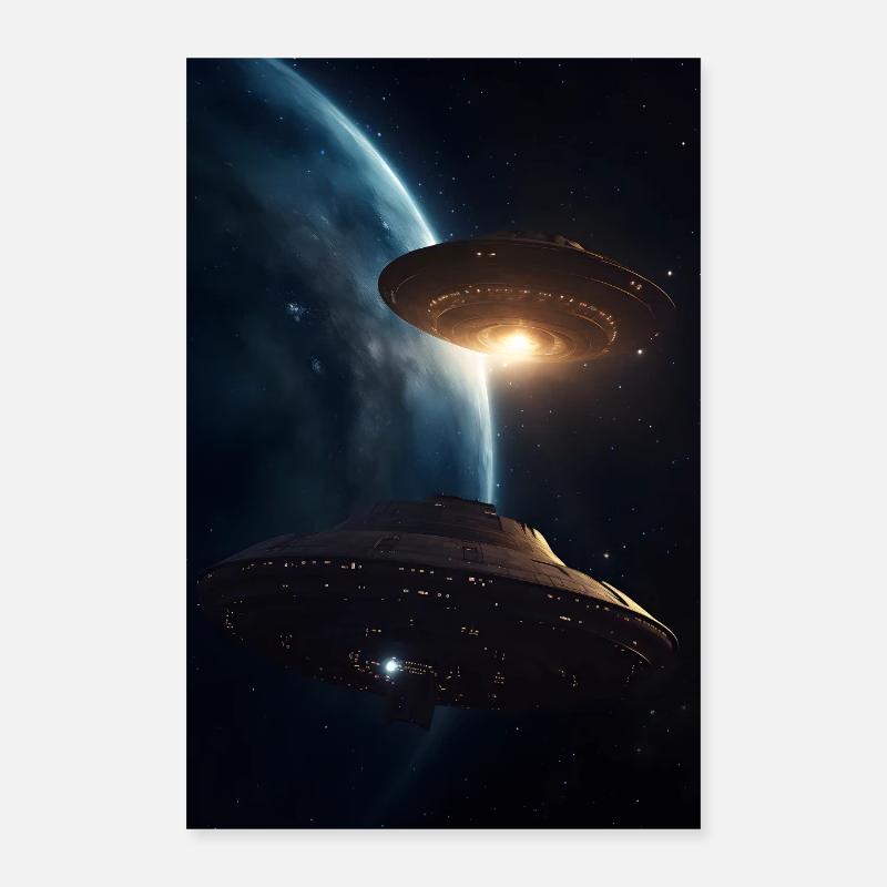 Vaisseaux spatiaux dans l’espace - Poster 40 x 60 cm - blanc