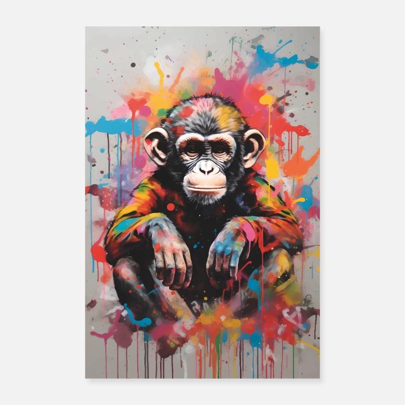 Affe PopArt - Poster 40x60 cm - Weiß