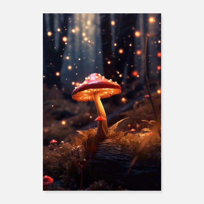 Pilz Pilze Funghi Champignon Night Poster 40x60 cm