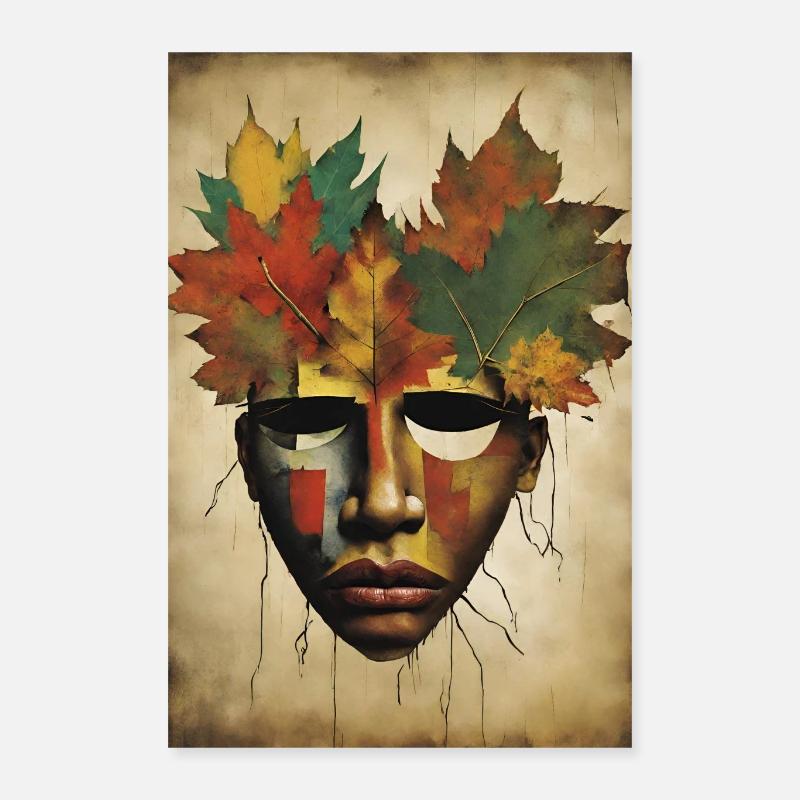 Poster visage d'automne - Poster 40 x 60 cm - blanc