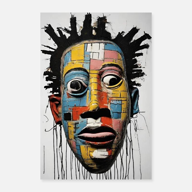 Poster mit künstlerischer Patchwork-Maske - Poster 40x60 cm - Weiß