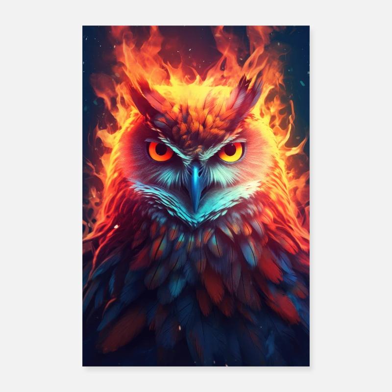 Owl Bird Animal Owls Flame Poster 16" x 24" (40x60 cm)