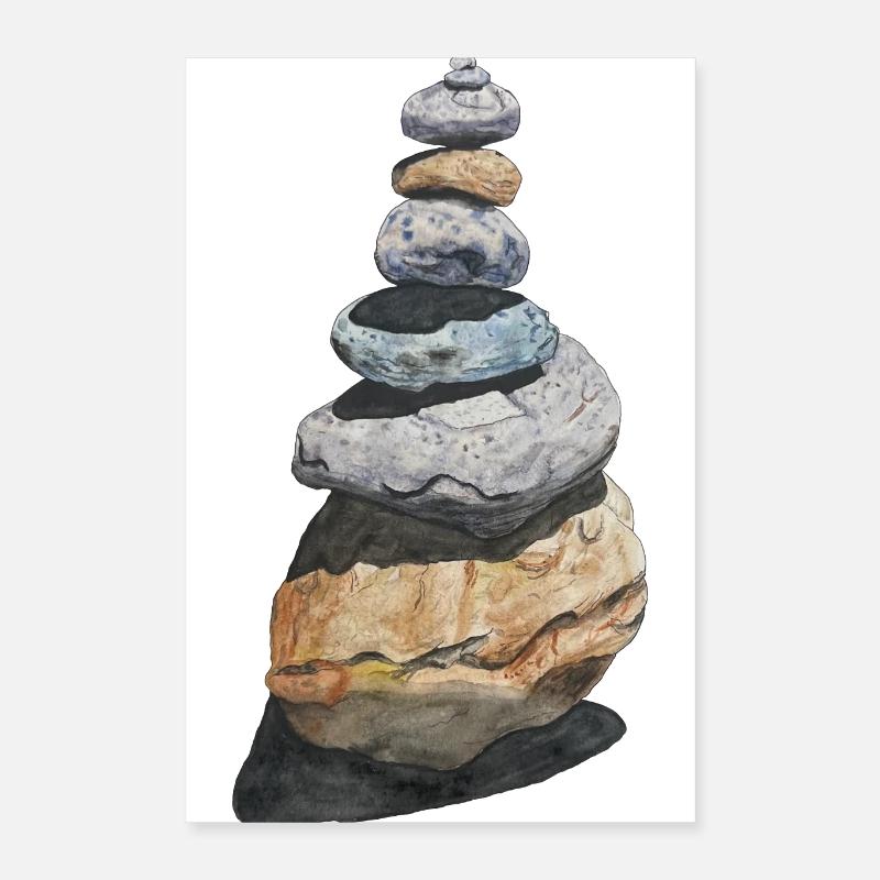 Stone Stack Stone Turret Cairn Hiking Poster 16" x 24" (40x60 cm)
