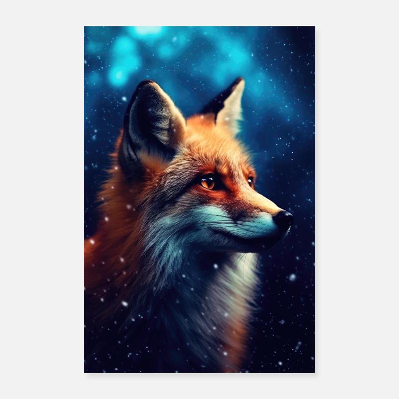 Fox Foxes Animal Night Galaxy - Poster 40x60 cm - hvit