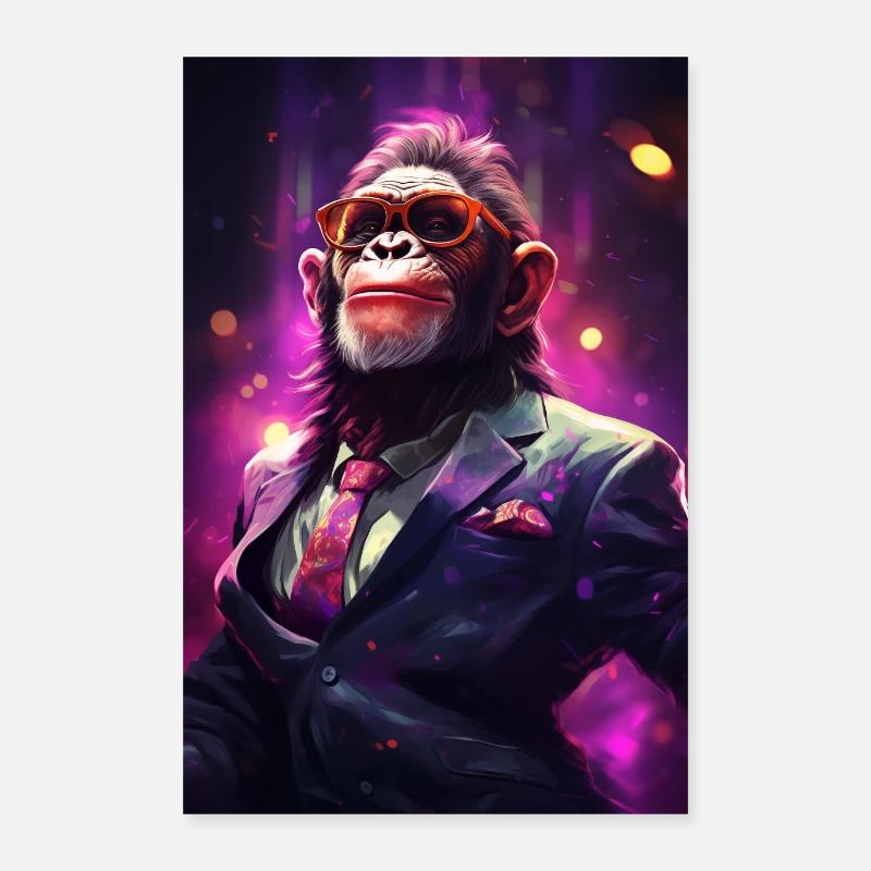 Funky Party Monkey with Party Glasses Artwork Poster 16" x 24" (40x60 cm)