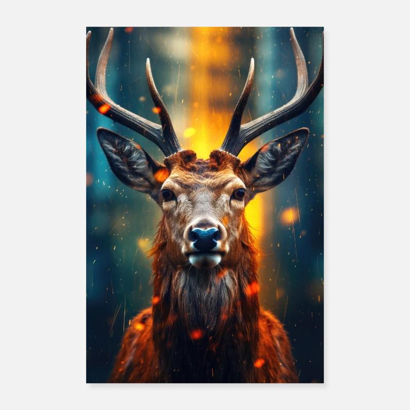 Reh Hirsch Jäger Tier Closeup Face - Poster 40x60 cm - Weiß