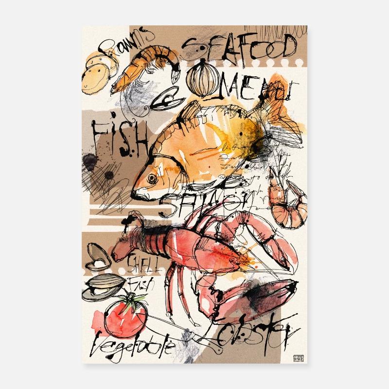 Seafood Artprint - Poster 40x60 cm - Weiß