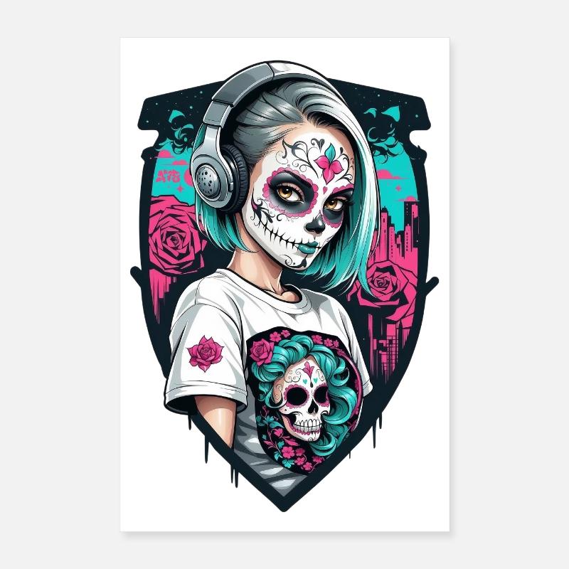 Sugar Skull Girl in a Shield Frame Poster 16" x 24" (40x60 cm)