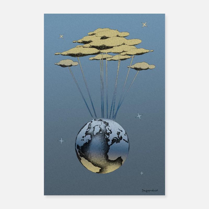 Écume Céleste : La Terre Suspendue aux Nuages - Poster 40 x 60 cm - blanc