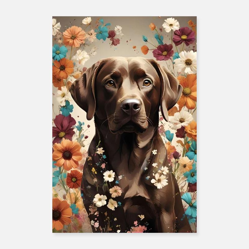 Affiche. Labrador Retriever brun, fleurs Poster 40 x 60 cm