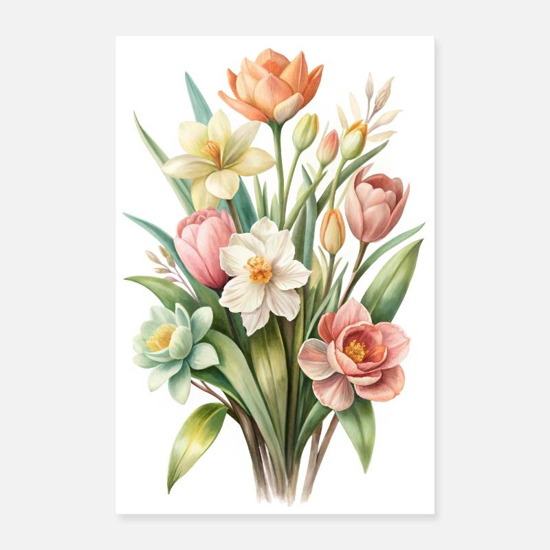 Frühlingsstrauss - Poster 40x60 cm - Weiß