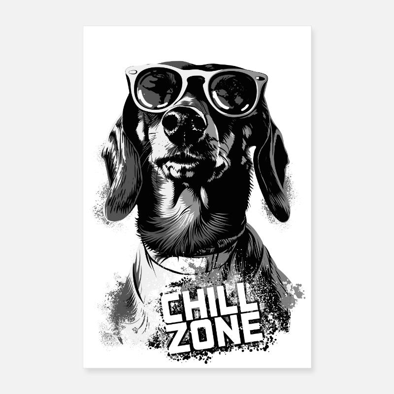 Teckel Chill Zone Noir & Blanc Poster 40 x 60 cm