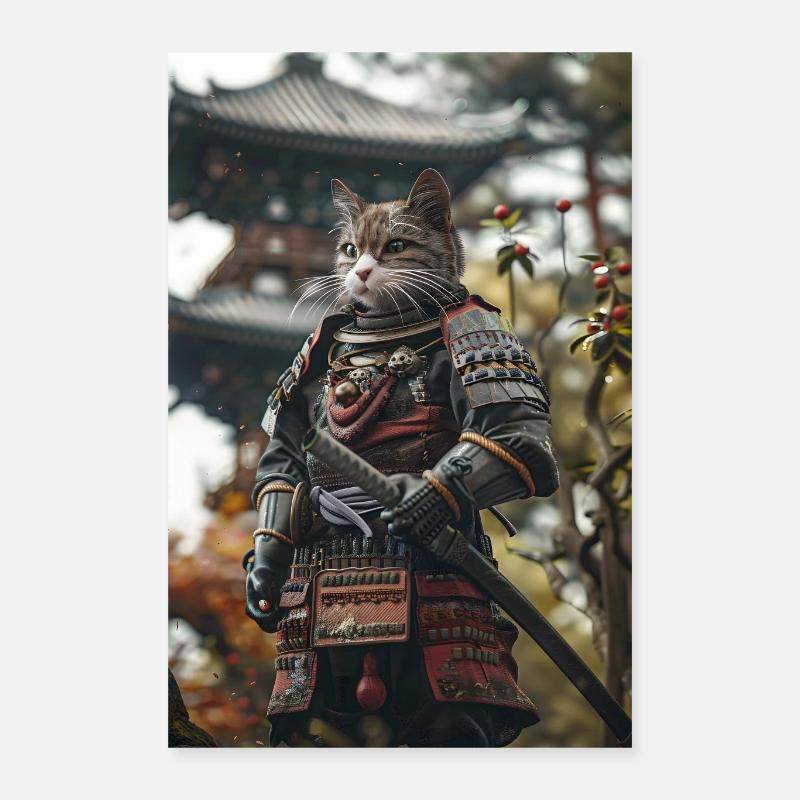 Chat Samouraï Chat Chat Chat Amoureux Des Chats Poster 40 x 60 cm