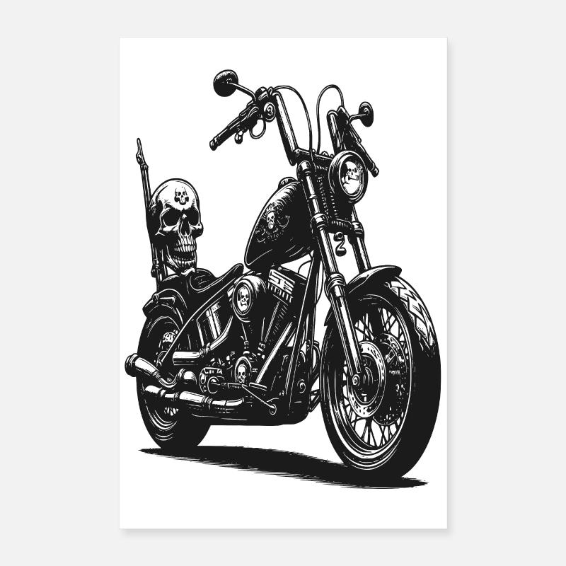 Biker Poster - Motorcycle Skull Chopper Poster Poster 16" x 24" (40x60 cm)