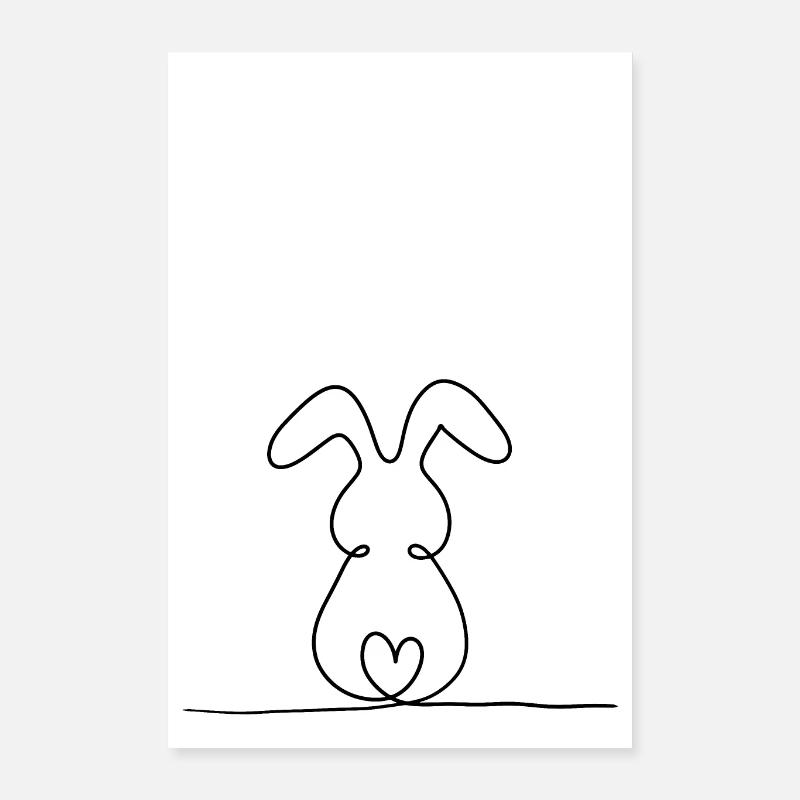 One-Line-Hase - Poster 40x60 cm - Weiß