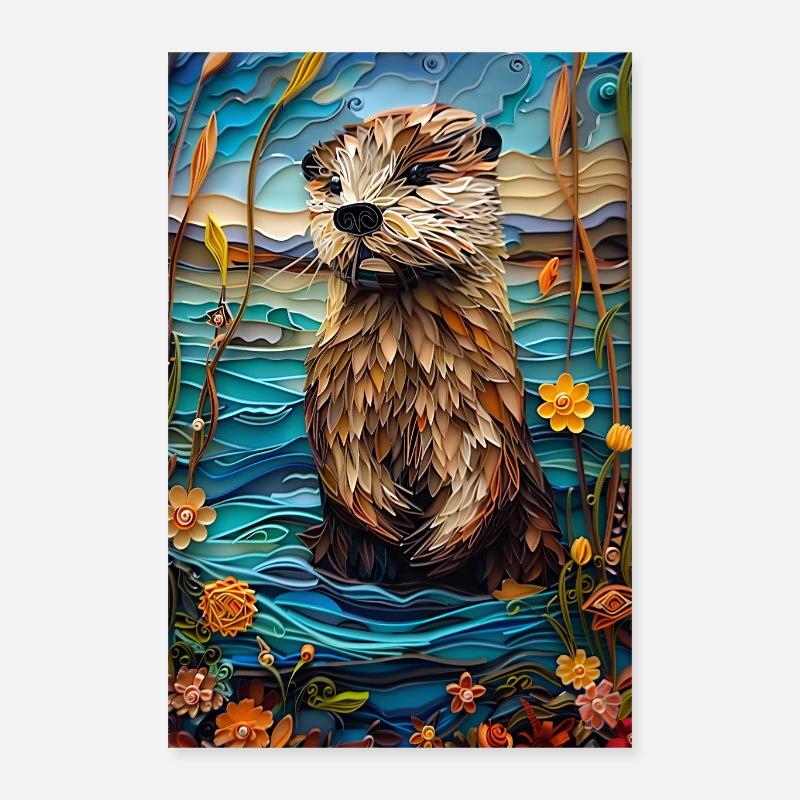 Loutre - Poster 40 x 60 cm - blanc