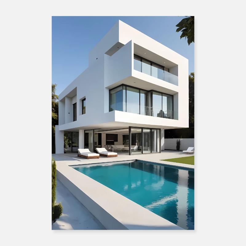 Villa blanche avec piscine Poster 40 x 60 cm