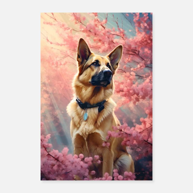 German Shepherd Dog Malinois Cherrytree Poster 16" x 24" (40x60 cm)