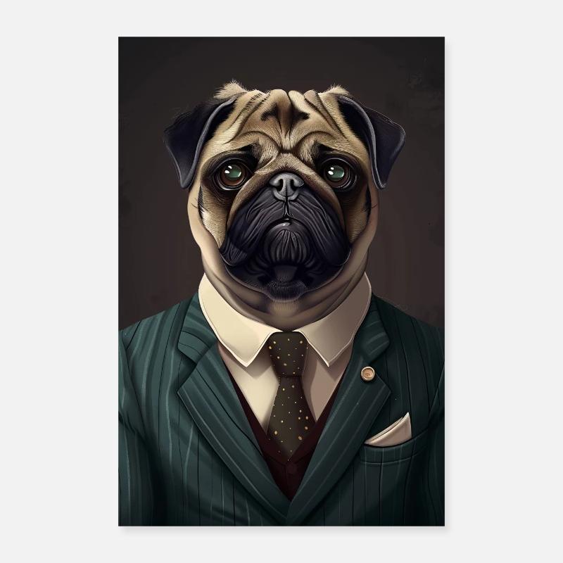Mops - Poster 40x60 cm - Weiß