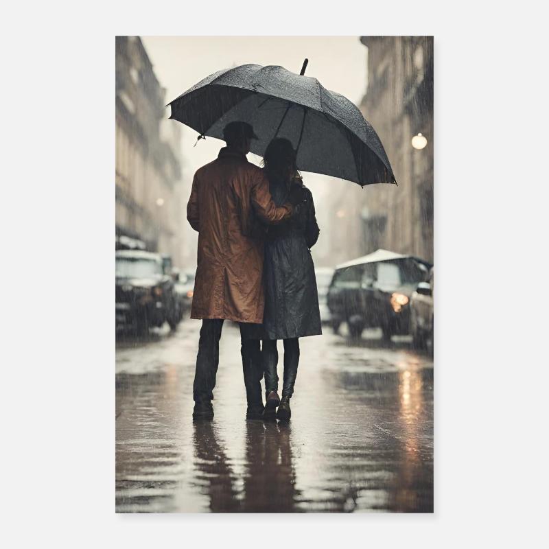 « Affiche romantique du jour de pluie » - Poster 40 x 60 cm - blanc