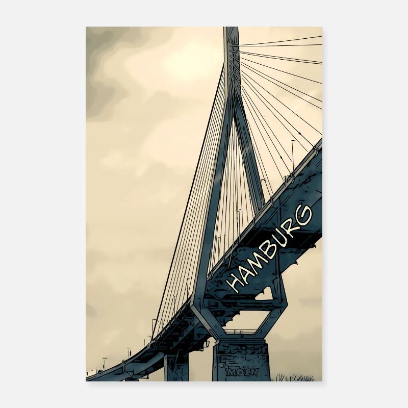 Hamburg Bridges Skyline Illustration Poster 16" x 24" (40x60 cm)
