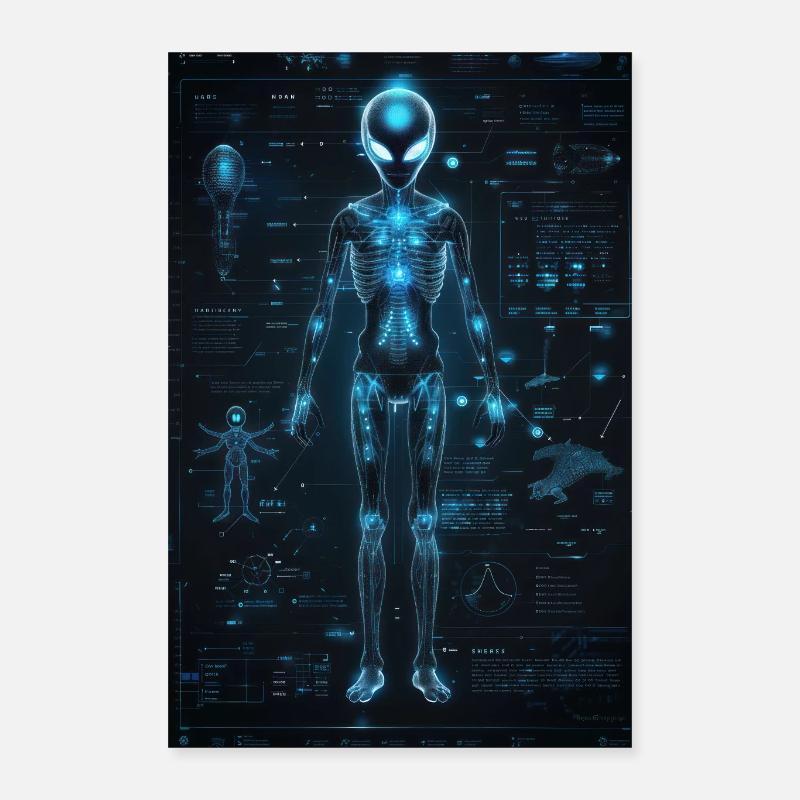 Alien Anatomy Blueprint: High-Tech Sci-Fi Design Poster 16" x 24" (40x60 cm)