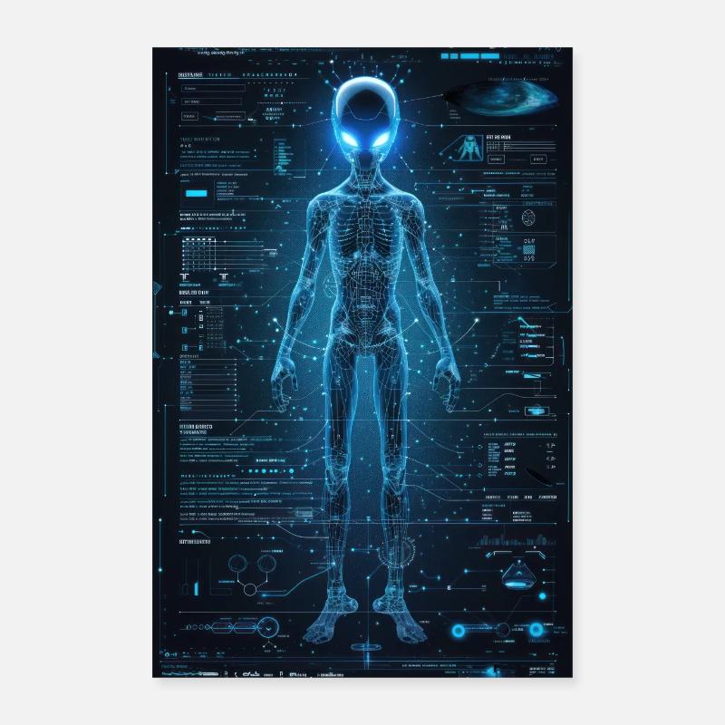 Alien Anatomy Blueprint: High-Tech Sci-Fi Design Poster 16" x 24" (40x60 cm)